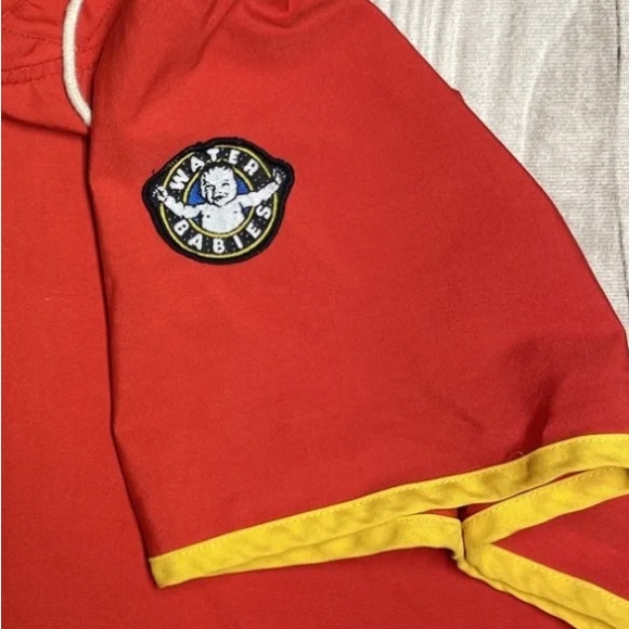 Vintage Water Babies Size Newborn to 2T Raincoat Snap Side Poncho Red & Yellow - Picture 5 of 6